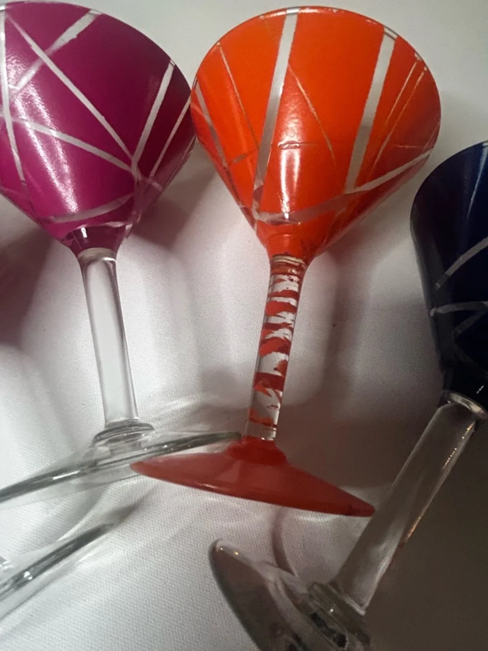 Handpainted Martini Glasses  Set of Four 4 Blue Orange Red Pink Home Decor
